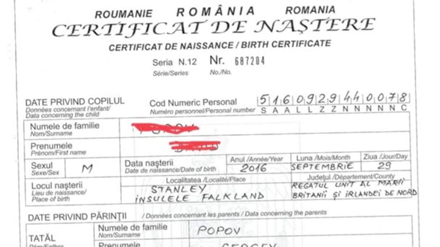 Niño rumano nacido en Malvinas podrá acceder a DNI argentino