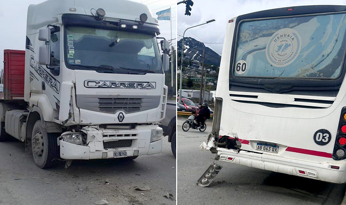 Un camión colisionó la parte trasera de un colectivo