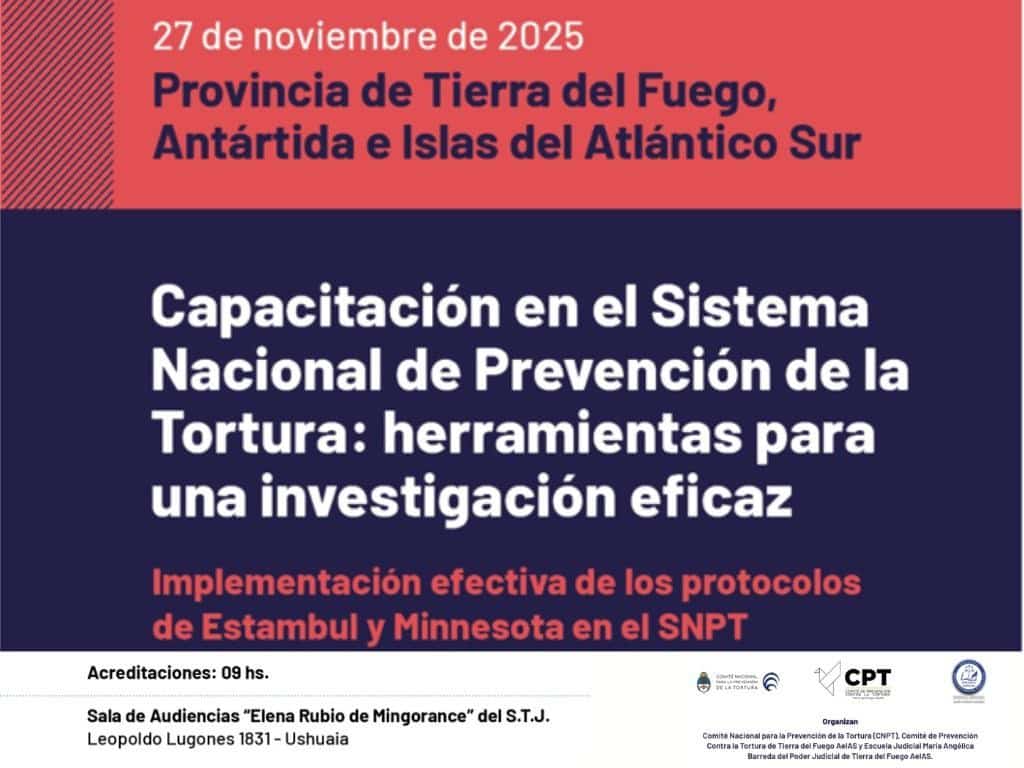 Dictarán una capacitación en el Sistema Nacional de Prevención de la Tortura